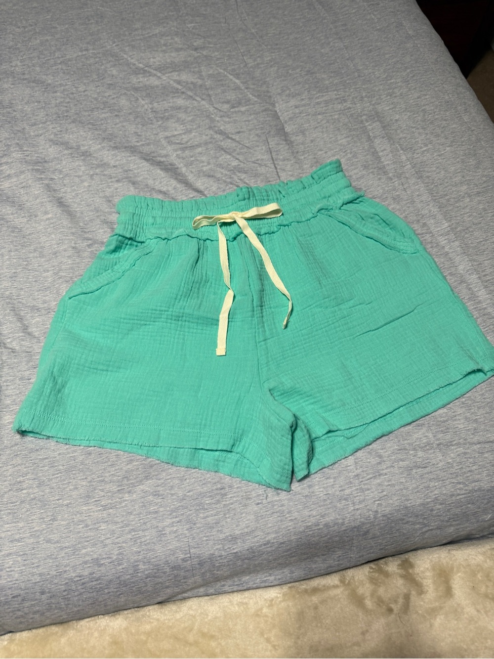 Zenana Outfitters Mint Teal cotton Gauze Drawstring Casual Shorts